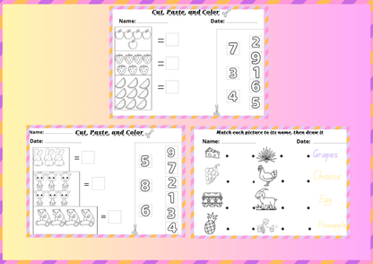 Printable Kids Workbook – Coloring, Words, Tracing & Math