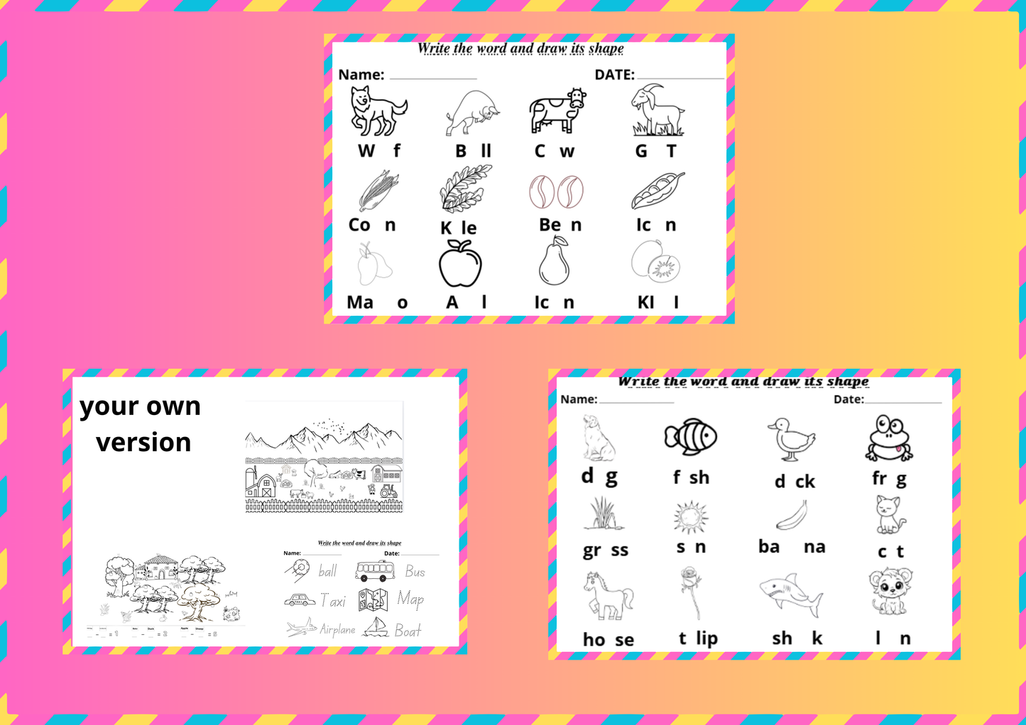 Printable Kids Workbook – Coloring, Words, Tracing & Math