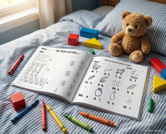 Printable Kids Workbook – Coloring, Words, Tracing & Math